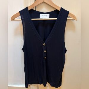 La Ligne Charlie Henley Silk Tank in Navy - Size Medium
